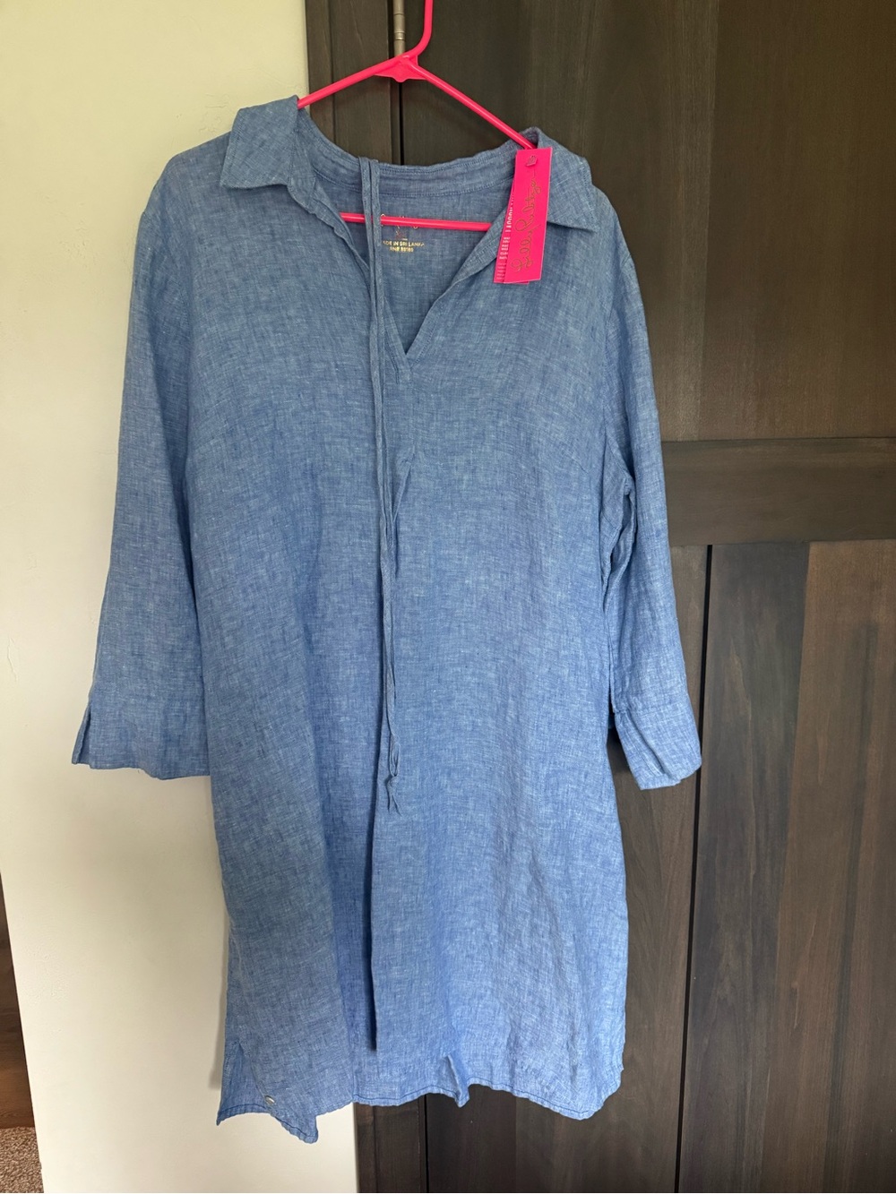 Light Blue Linen-Twill Womens Dress